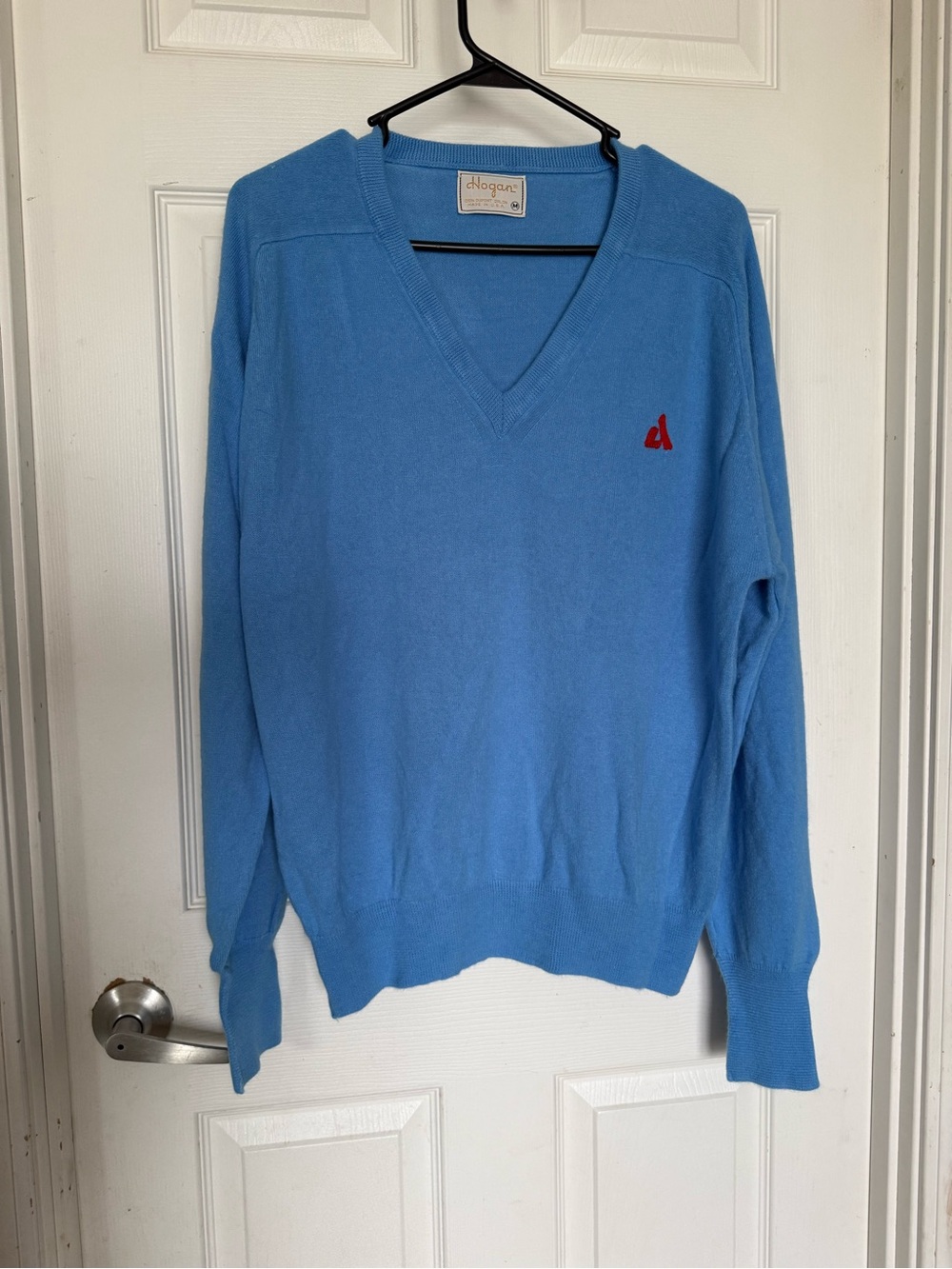 Hogan Men's Sky Blue V-Neck Sweater with Red Logo